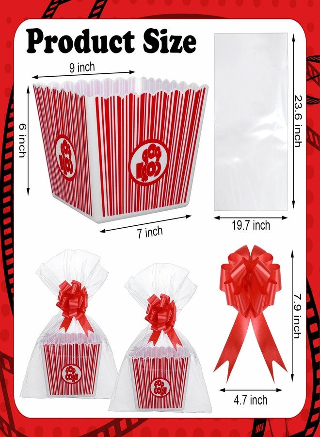 Engrowtic 6 Pack Movie Night Gifts Baskets Plastic Popcorn Box Containers with Bags and Bows for Holiday Movie Lover Teacher Appreciation Birthday Party Favors DIY Kits - Image 2